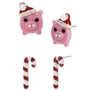 Betsey Johnson Holiday Whimsy collection earrings set. Candy canes & Santa pig